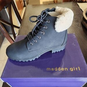 Madden Girl Black Ankle Boots with Faux Fur